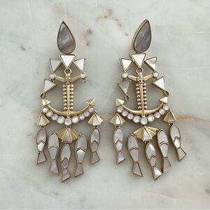 Tory Burch Gold & Mother of Pearl Nautical Chandelier Clip On Earrings